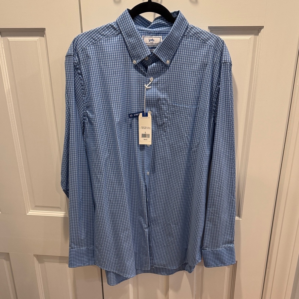Men's Southern Tide Blue Checkered Shirt - L